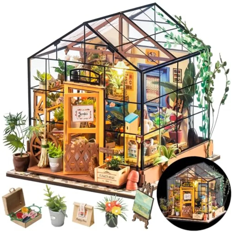 Rolife DIY Miniature Greenhouse Kit, Tiny/Mini House Making Kit with Furniture for Adults, Furniture, Halloween/Christmas Decor
