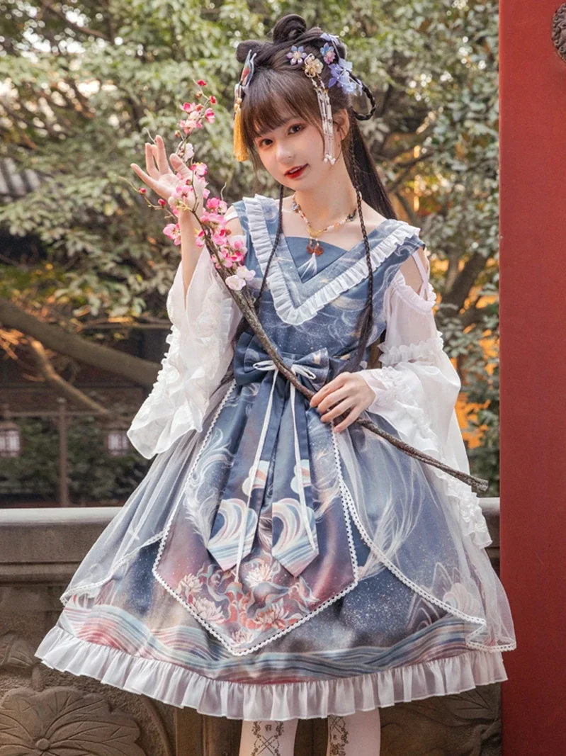 The Moonlight ~ Vintage Chinese Style Lolita Dress Cold Shoulder Dress by Yomi