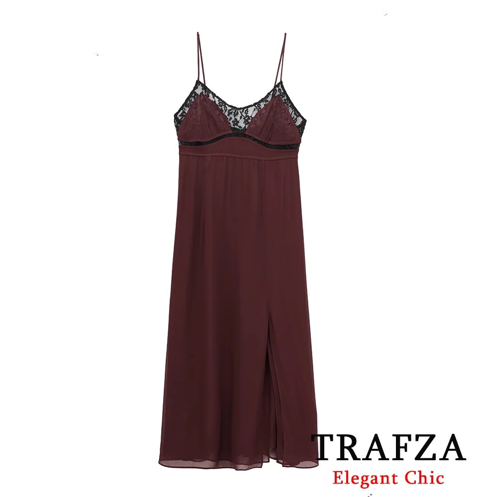 TRAFZA-Women Sexy Camisole Dress Lace Embellished Lingerie Dress New 2025 Stylish Spring Summer Romantic Glamorous Dinner Dress