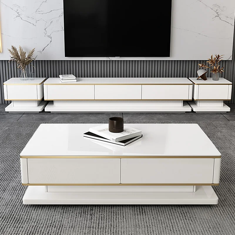 Combination of coffee table and TV cabinet, modern and minimalist living room, minimalist household floor to ceiling