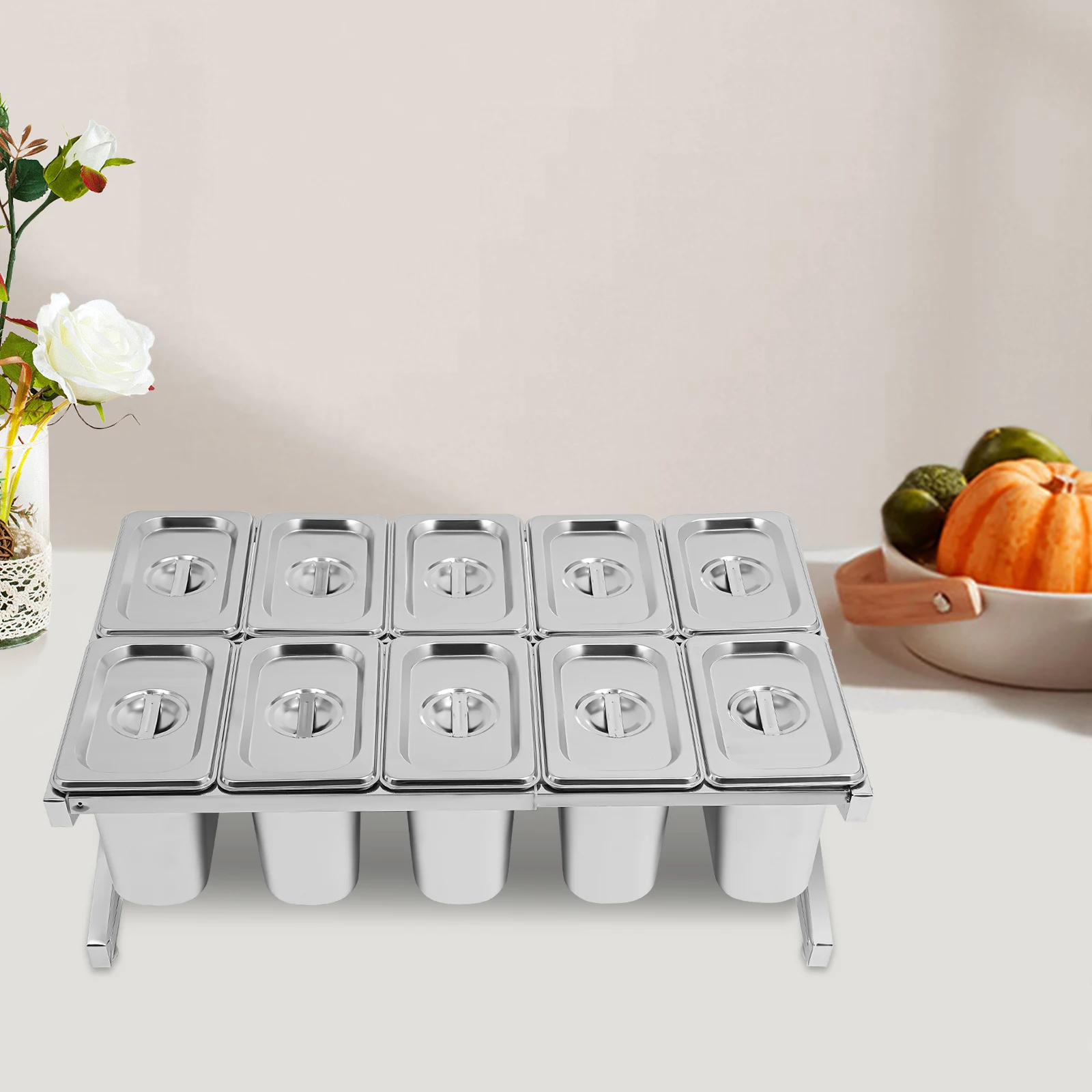 

6/10 Pans Stainless Steel Spice Rack,Silver Triangle Inclined Expandable Spice Rack Set Countertop for Restaurants,Buffets
