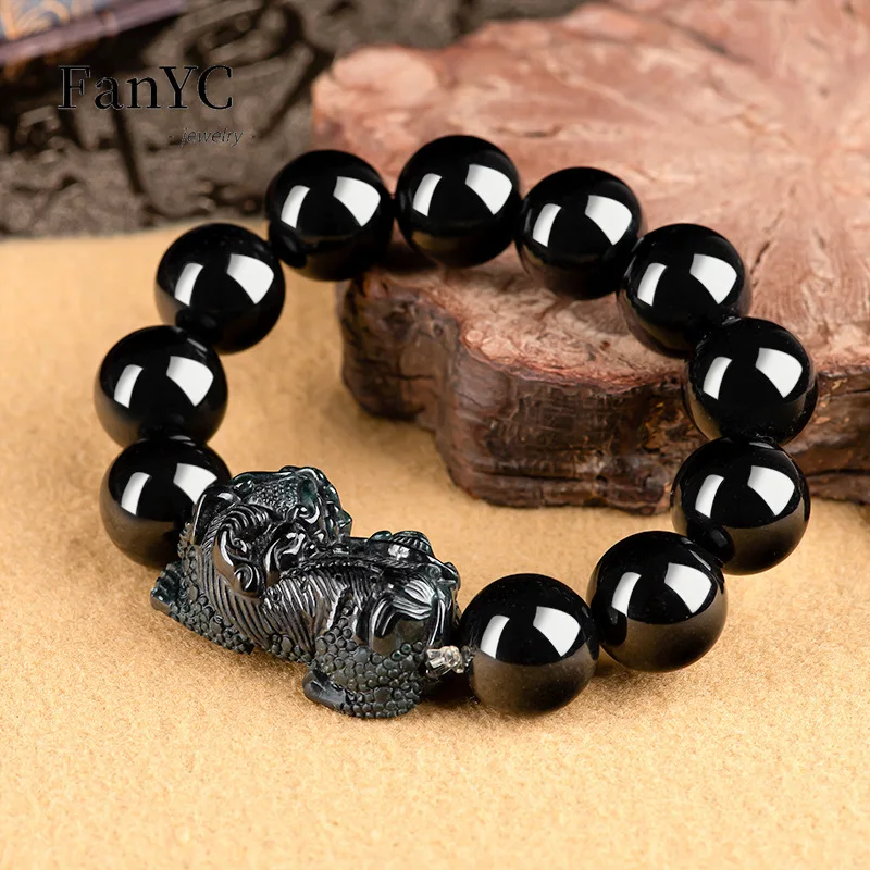 Myanmar A-goods Jadeite Bravery String Hand-carved Atmospheric High-grade Ink Jade Bracelet Men and Women Holiday Gift