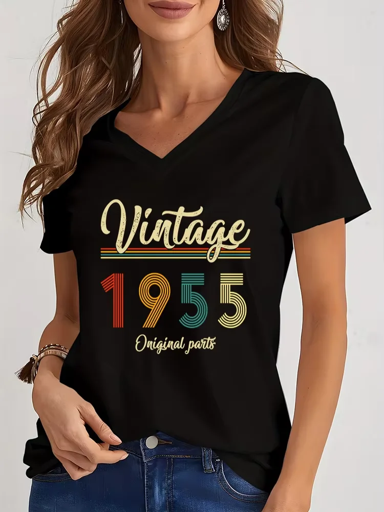 Women’s Retro Shirts Graphic 1950 To 1959 Original Parts 1955 Design Fashion Trend Tee V-neck Y2k Shirts Aesthetics T Female