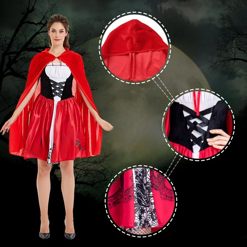 Fsia de loween para Mulheres, Cosplay de Vovó Lobo, Fsia de Chapeuzinho Vermelho para Apresentações de Palco