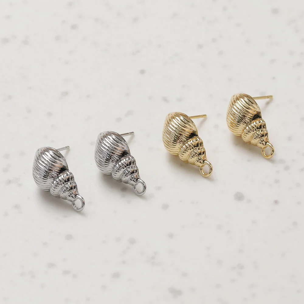 4PCS Brass Shell Conch Shaped Ear Studs 14K Gold Plated Jewelry Earrings DIY Accessories Components