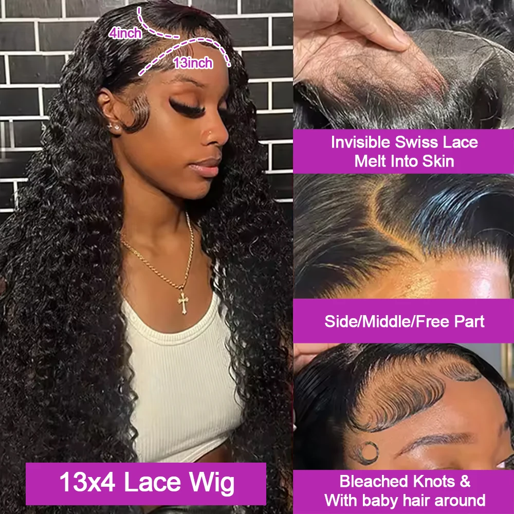 40 46 بوصة موجة المياه مجعد الدانتيل الجبهة الباروكات 13x4 13x6 HD موجة عميقة الدانتيل الباروكة الأمامية 360 خصلات الشعر المستعار الإنسان غلويليس للنساء 300%