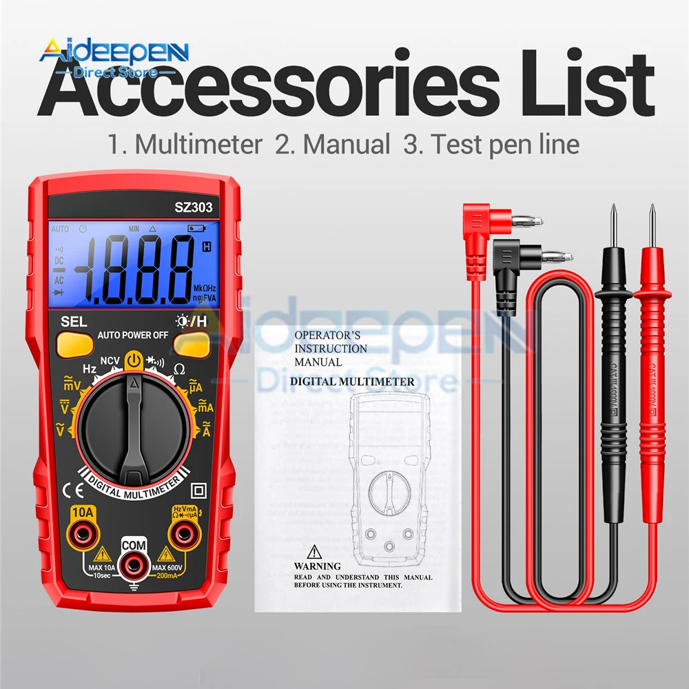 SZ303 High Precision Professional Multimeter 1999 Count Digital AC/DC Voltage Current Resistance Electrical Tester Tools