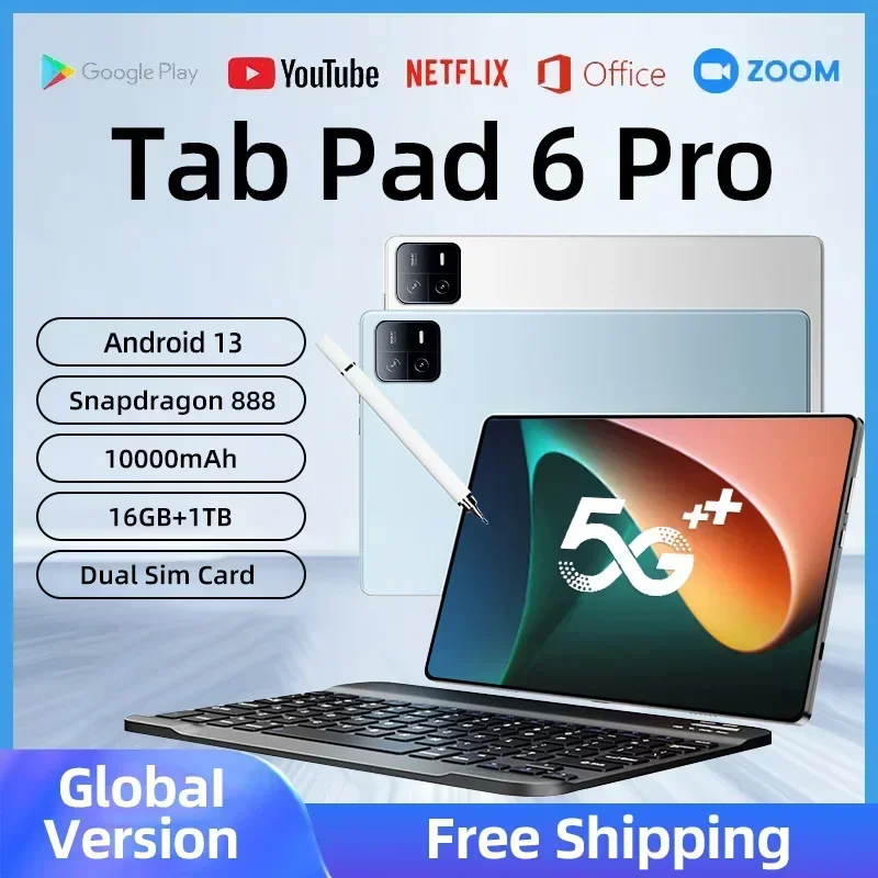 

2024 New Original Pad 6 Pro Tablet Android 13 16GB 1TB Dual SIM 11inch WPS GPS Bluetooth 5G Network Phone Call Tablet PC