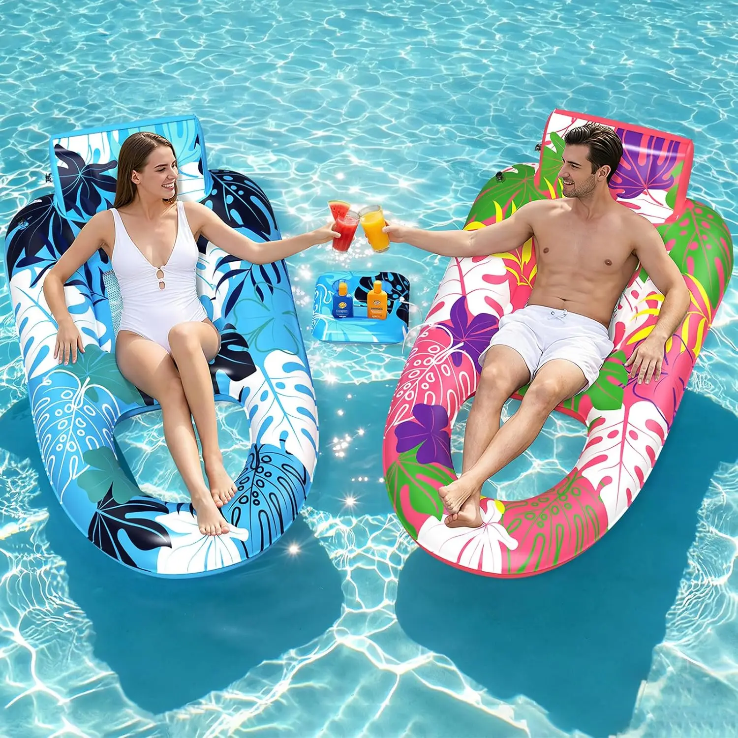 

Pool Floats Adult Heavy Duty, Inflatable Pool Lounger Float with Detachable Cup Holders & Backrest, Extra Pool Rafts Water