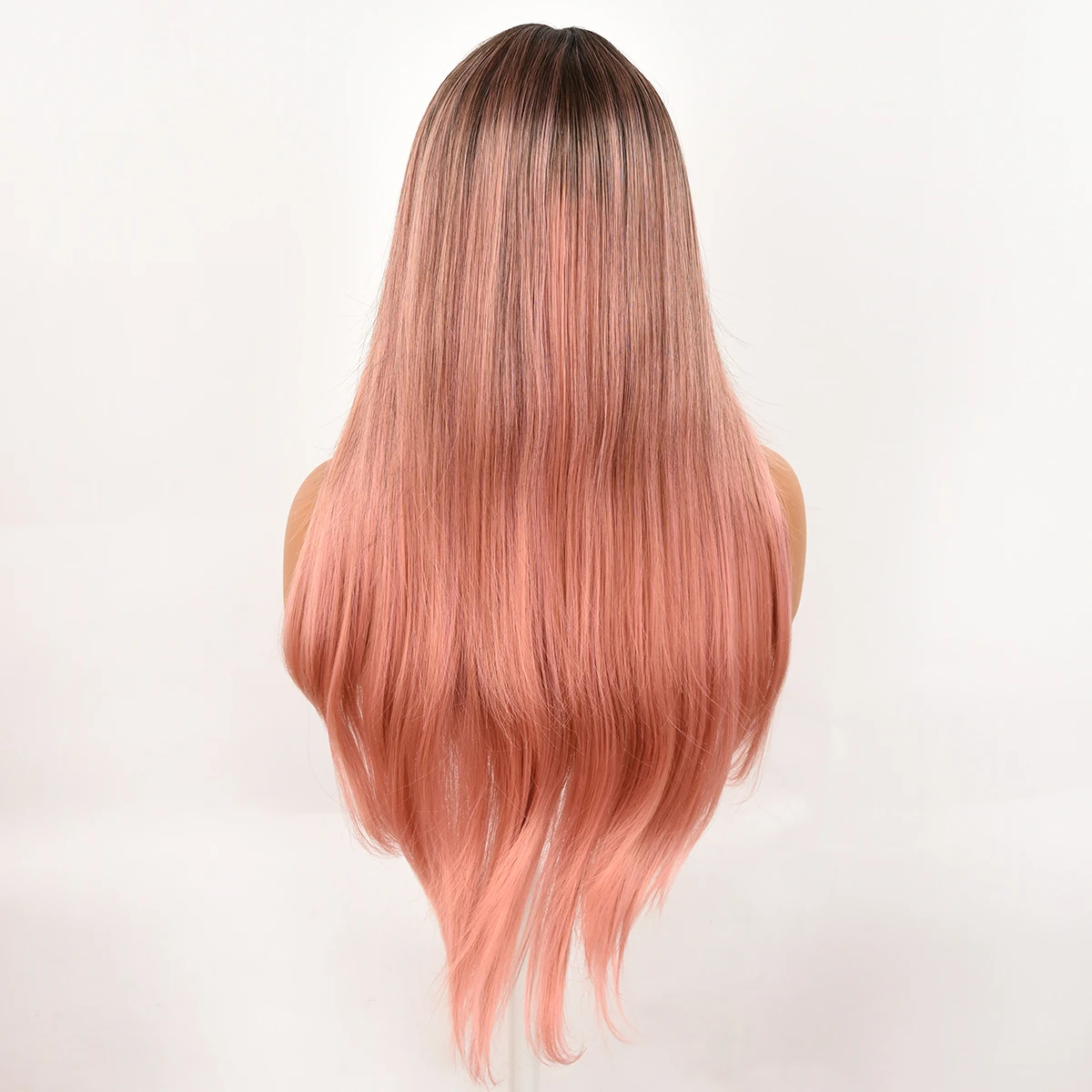 Black and pink gradient long straight hair, high temperature silk material, 24 inches hair cover, suitable for daily wear