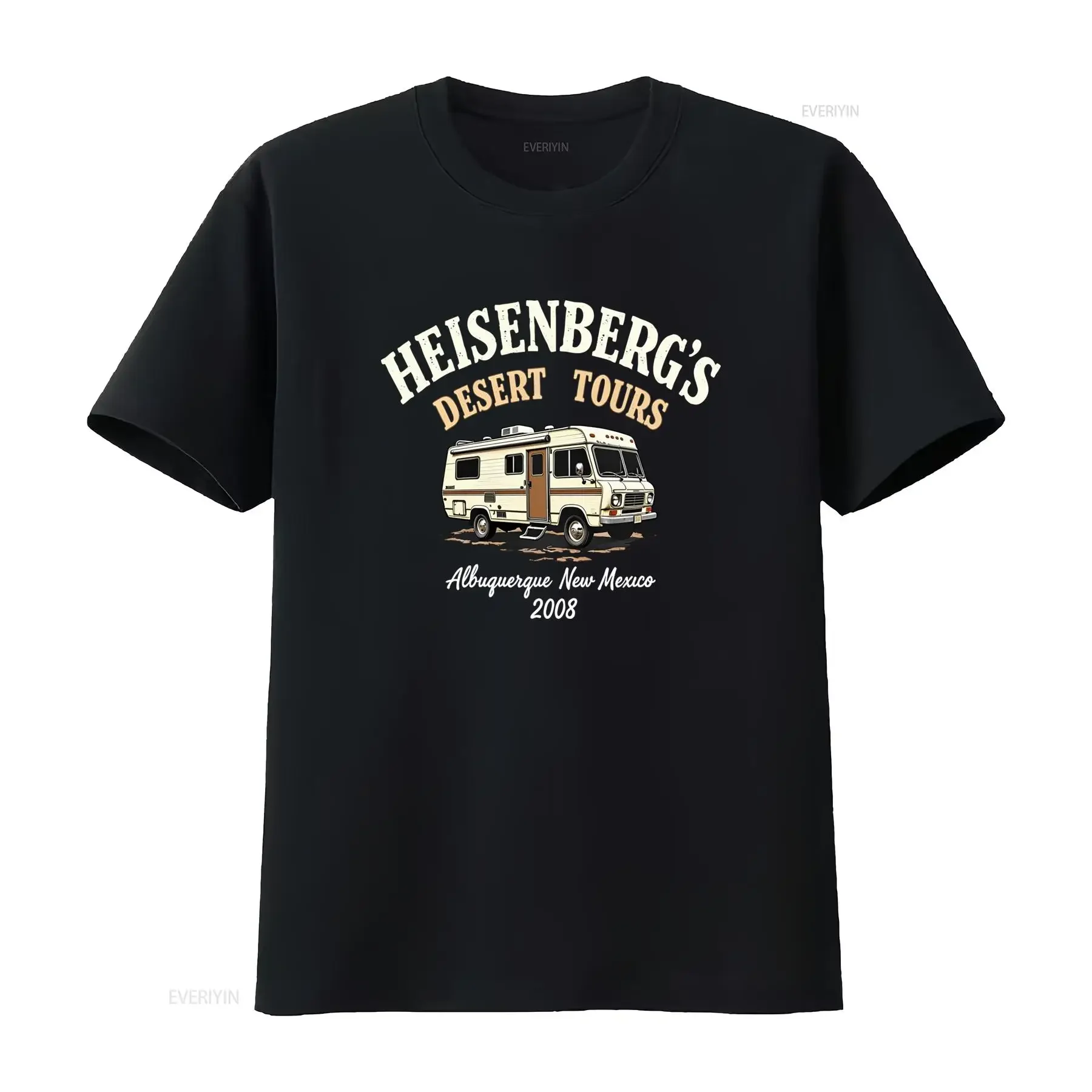 Men'S Hisenberg'S Desert Tours T Shirt Lightweight Blend with Black Golden Print Casual Crew Neck All Season vintage Washed