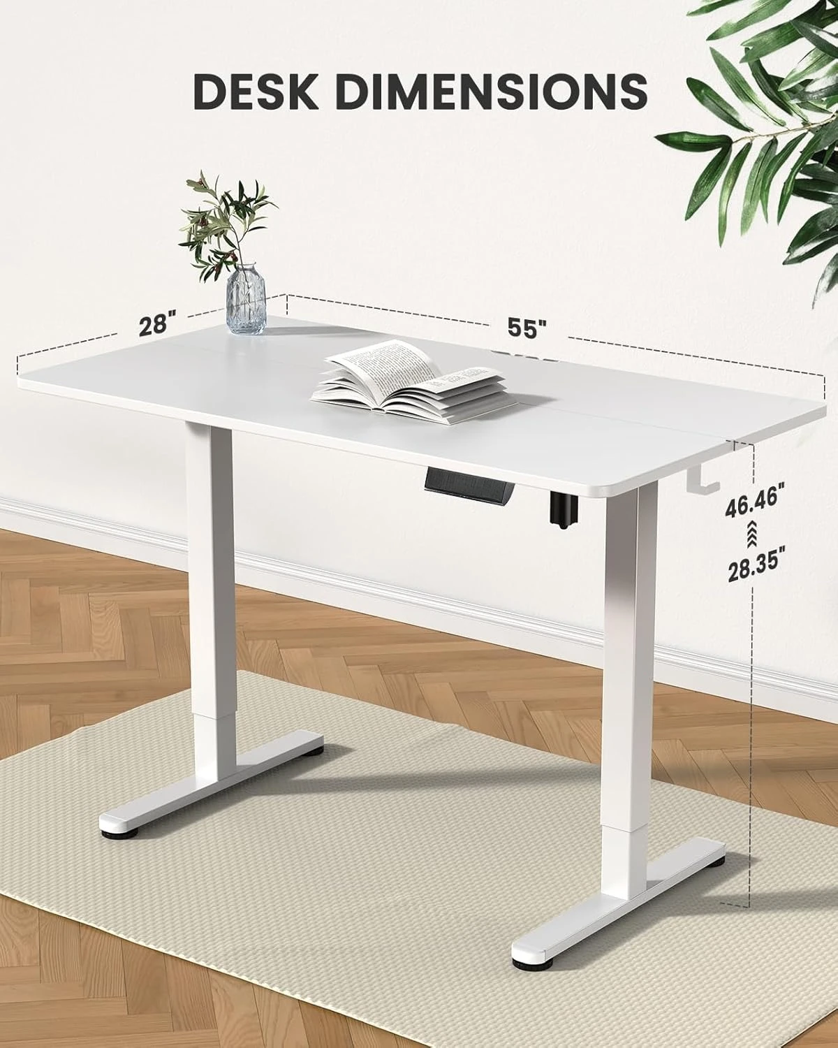 Height Adjustable Electric Standing Desk, 55 x 28 Inches Sit Stand up Desk, Large Memory Computer Home Office Desk  (White)New