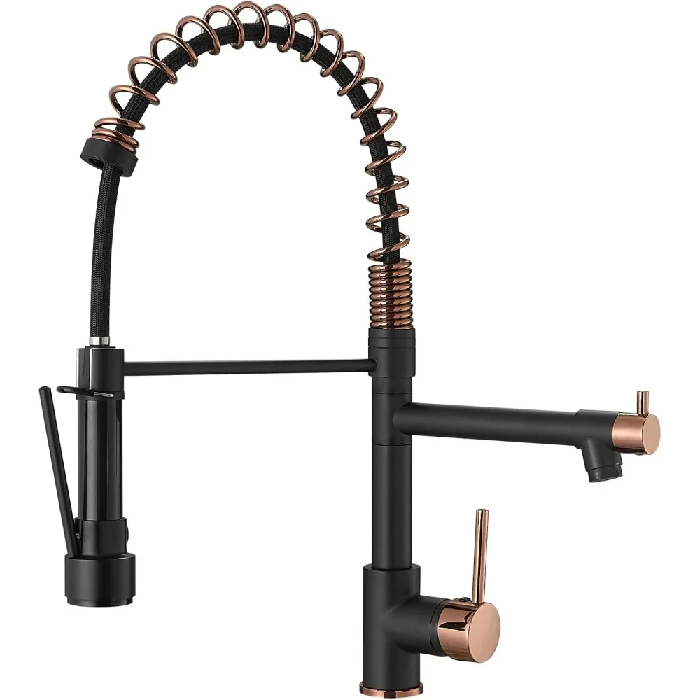 

Black Kitchen Faucet,Matte Black Kitchen Faucet with Pull Down Sprayer Commercial Single Handle Single Hole Rose Gold