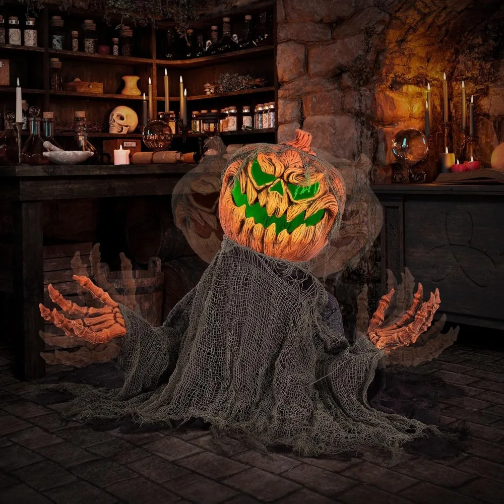 

Halloween Decoration Animatronic Pumpkin Making Scary Sounds with Glowing Eyes, Haunted House Holiday Decoration Horror Props