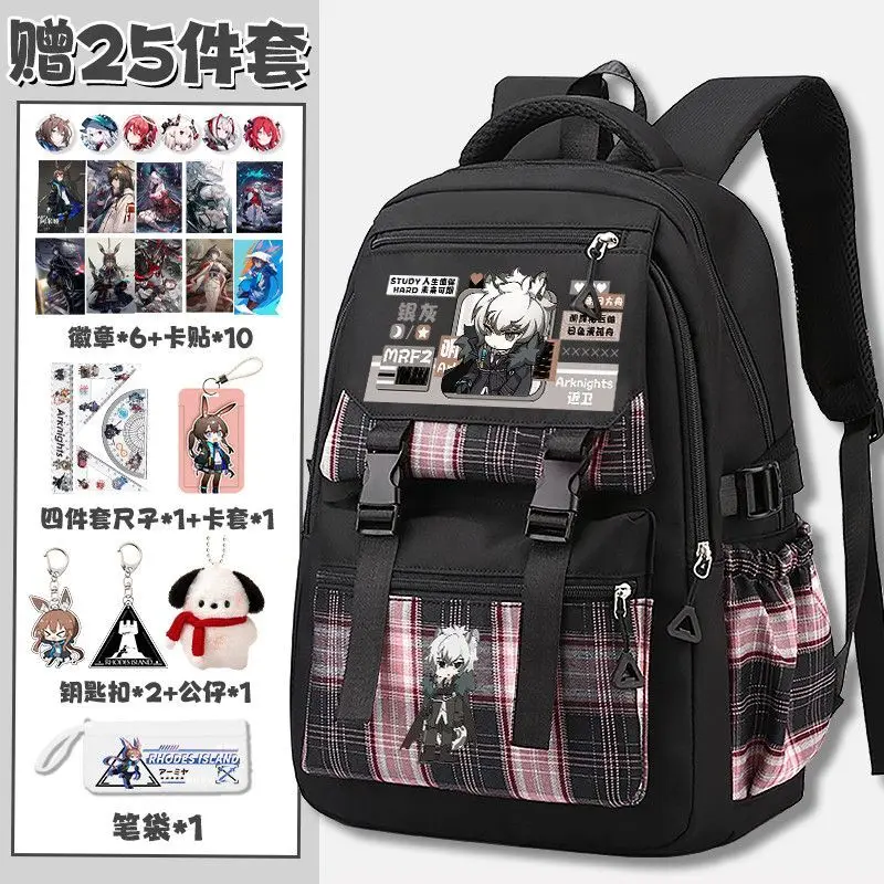Arknights New For Men And Women, Large Capacity, Spine Protection, Anime Game, Versatile Student Plaid Backpack A