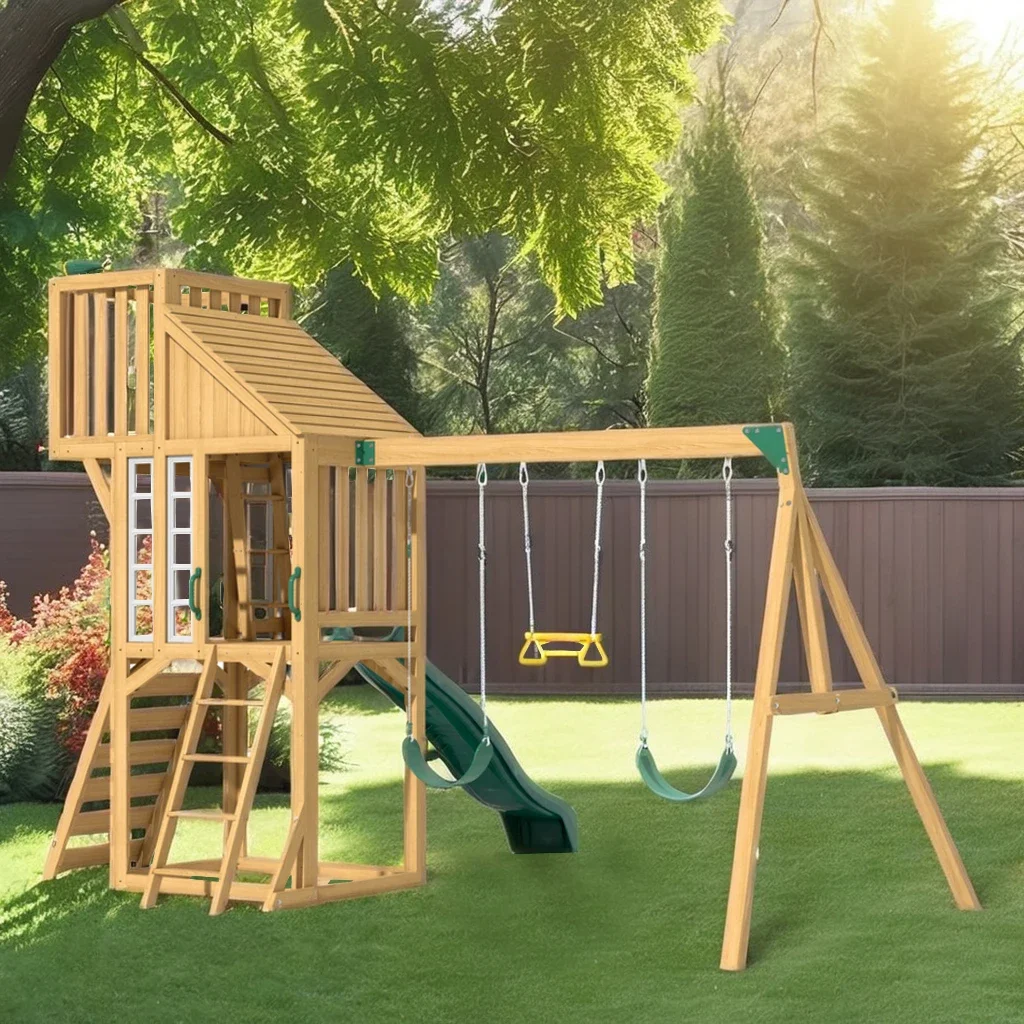Ser adequado para grande equipamento de playground de madeira ao ar livre ao ar livre criança jardim jogar balanços de chão brinquedo conjunto de balanço kit para crianças