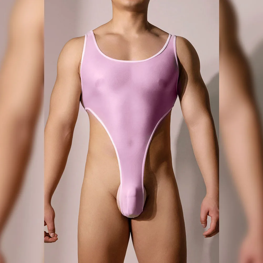 Swimwear Jumpsuit Lingerie Bodysuit Home Party Backless Fitness Glossy High Elastic Shiny Sleeveless Male Comfy