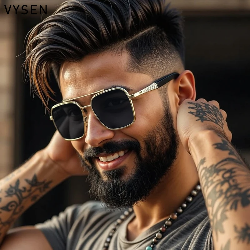 

Vintage Oversized Square Sunglasses Men 2025 Luxury Brand Classic Steampunk Double Beam Metal Frame Sun Glasses Outdoor Shades