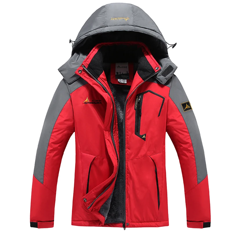 Youth Men Cotton Jacket Outdoor Lining Wool Lining Thickened Windproof Warm Mountaineering Hooded Jacket Cold Resistant Ski Coat