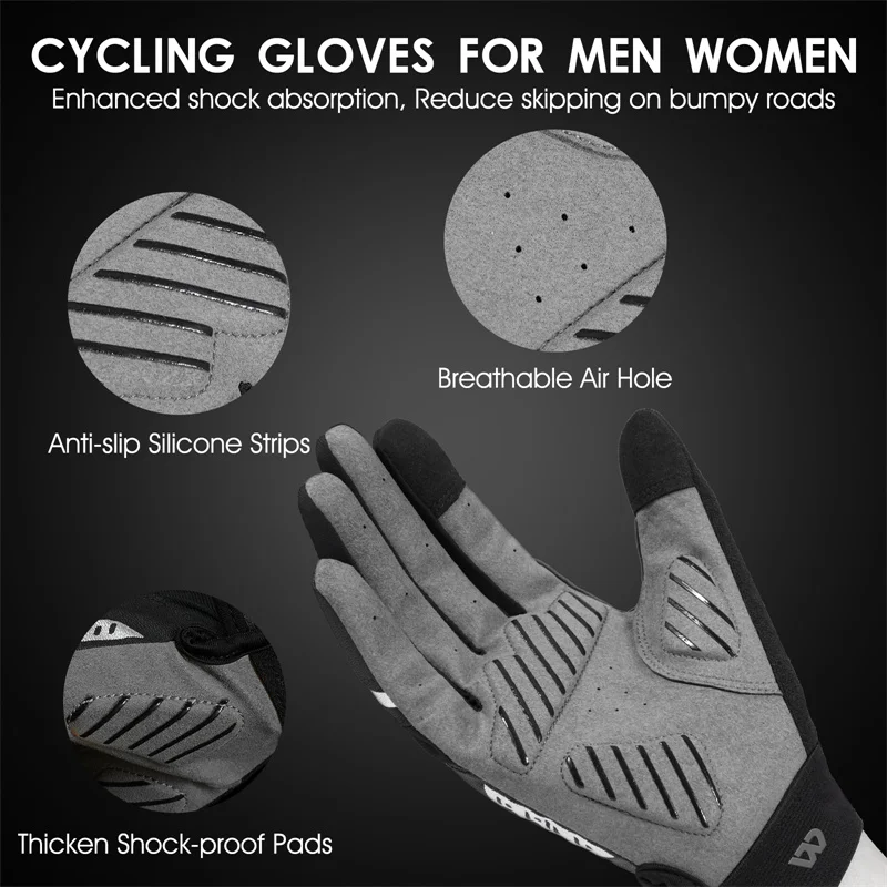 WEST BIKING Mountain Bike Full Finger Glove Non-slip Shockproof Touch Glove Golf Cycling Crossfit Motorcycle Mitts Spring Autumn