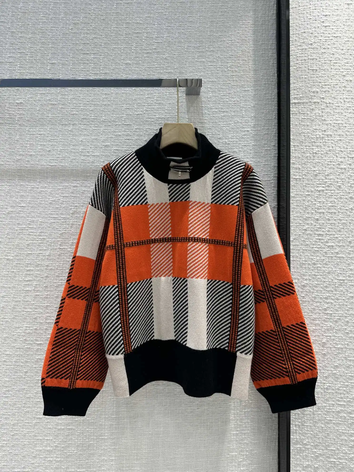 

EVACANDIS 100% Cashmere Luxury Casual Women Autumn New Turtleneck Plaid Knitted Pullover Tops Long Sleeve Elegant Chic Sweater