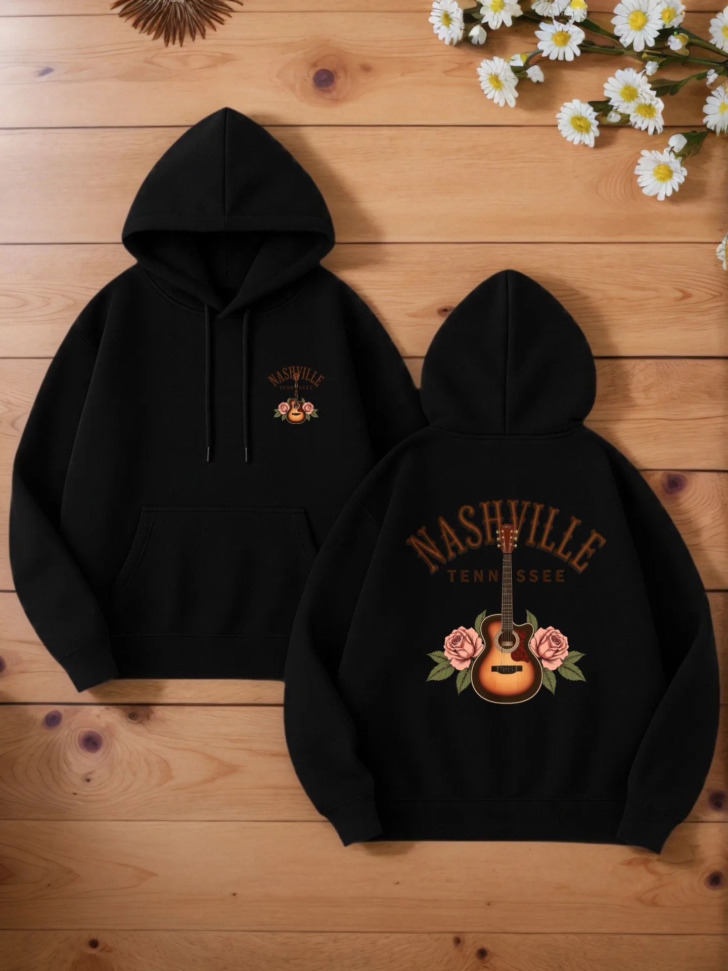 

Мужская толстовка с рисунком, принт Nashville и гитары, повседневный стиль, смесь хлопка, для мужской повседневной носки