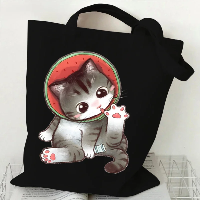 Japanese Style Lazy Cats Print Handbags Women Cartoon Animal Kitten Shopper Shopping Bags Reusable Fashion Trend Shoulder Bags