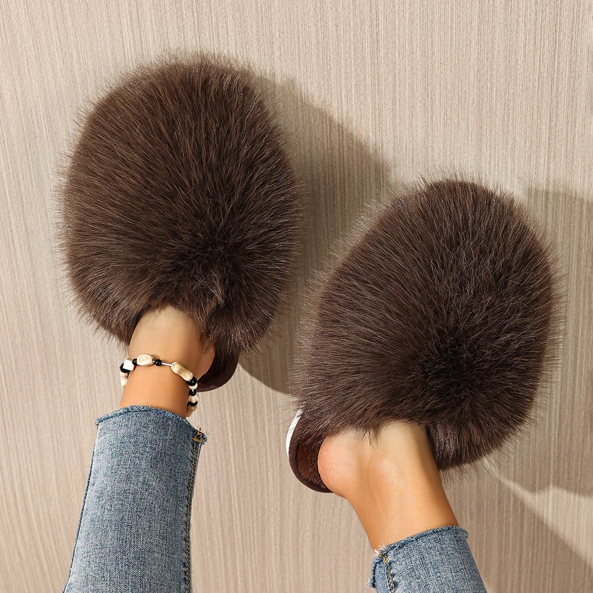 Women Indoor Slippers  Autumn Winter Faux Fur Home Shoes Women Soft Sole Fashion Warm Fluffy Slippers Solid Baotou Slides Women view 6