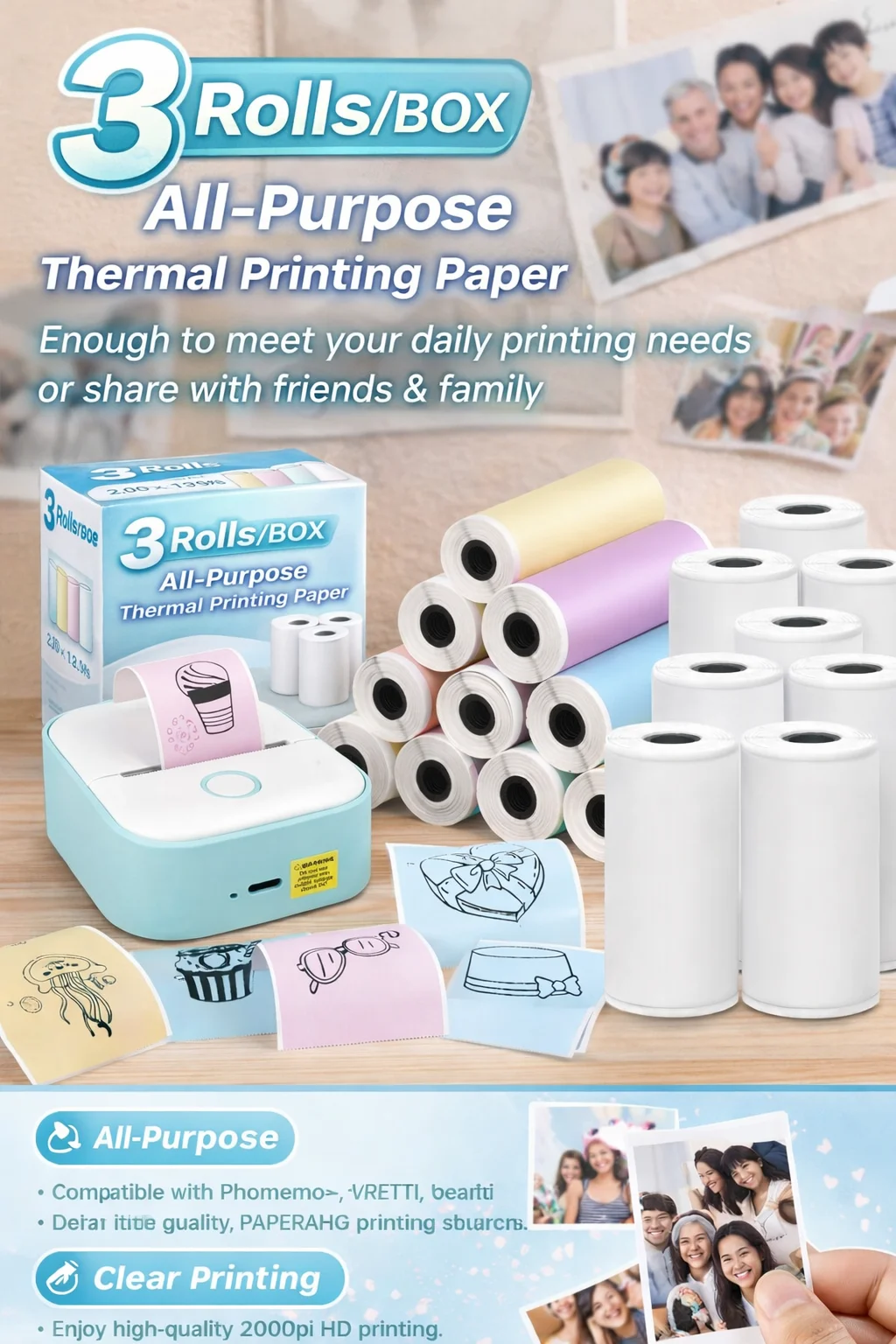 

Self-Adhesive Multicolor Thermal Paper 53 * 28mm Printer Paper Compatible With T02/M02 Mini Thermal Printer Study Notes Maker