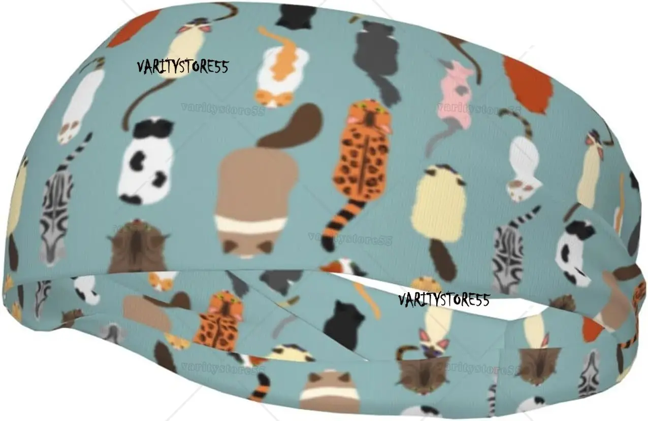 

Headband for Women Mens Cats Seamless Pattern Background Running Sweatband Moisture Wicking Wide Hairband for Climbing
