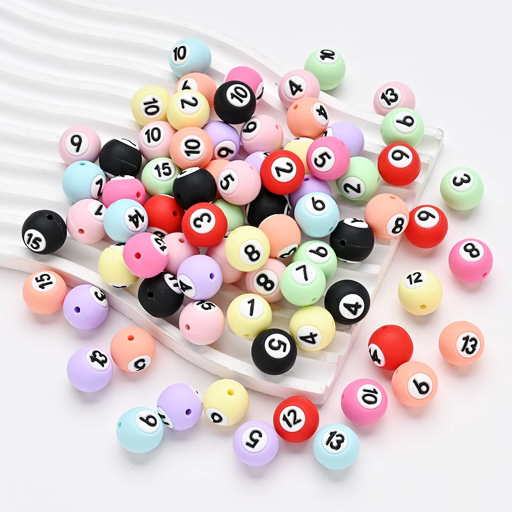 

15Pcs 15mm Silicone Round Beads Color Number Focus Beads For DIY Food Grade Baby Pacifier Chain Jewelry Making