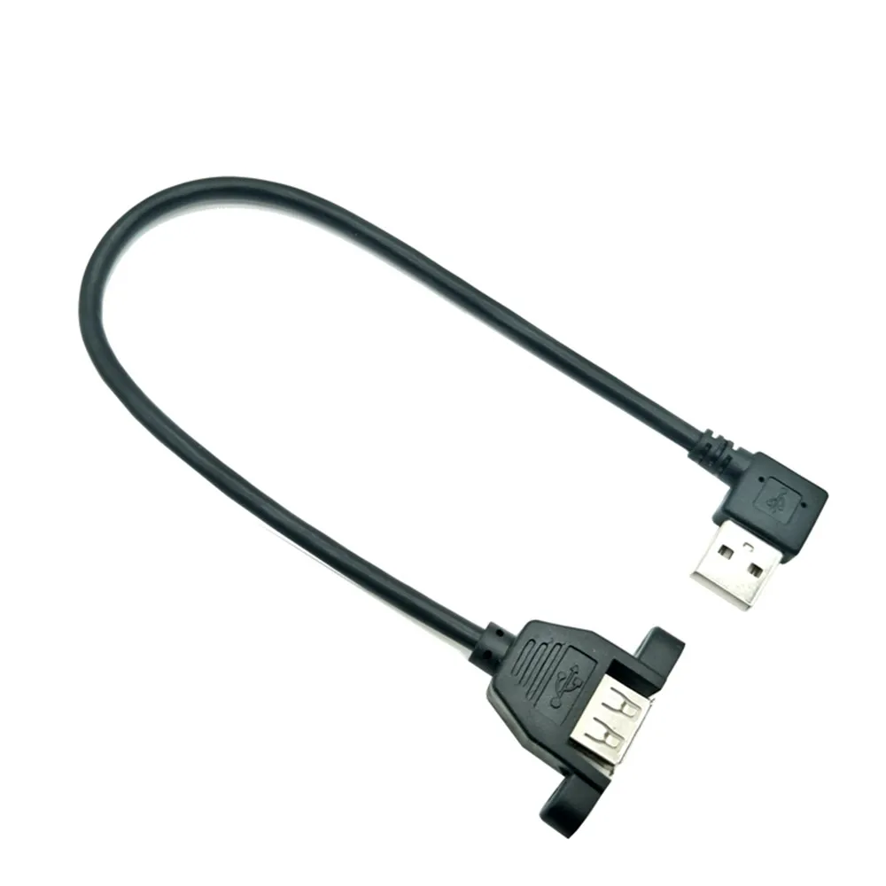 USB 2.0オスとメスの拡張ケーブル、直角に取り付けられたミニパネル取り付け穴、90度、25cm