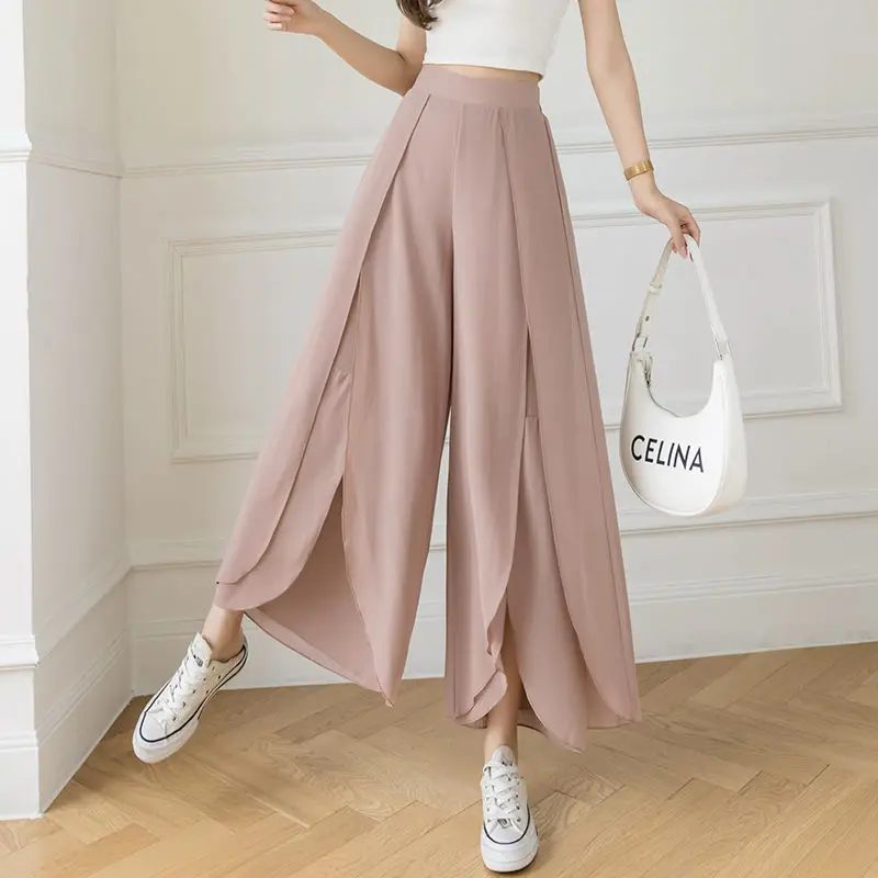 Chiffon Wide Leg Pants 2023 Summer Fashion Commuting Simple High Waist Drop Thin Skirt Pants Casual Loose Versatile Leg Pants