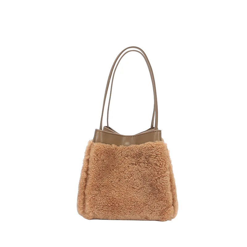 2022 women\'s  Niche  Fur bag Leather simple small square bag fashion lamb fur wing bag vintage plush tote handbag