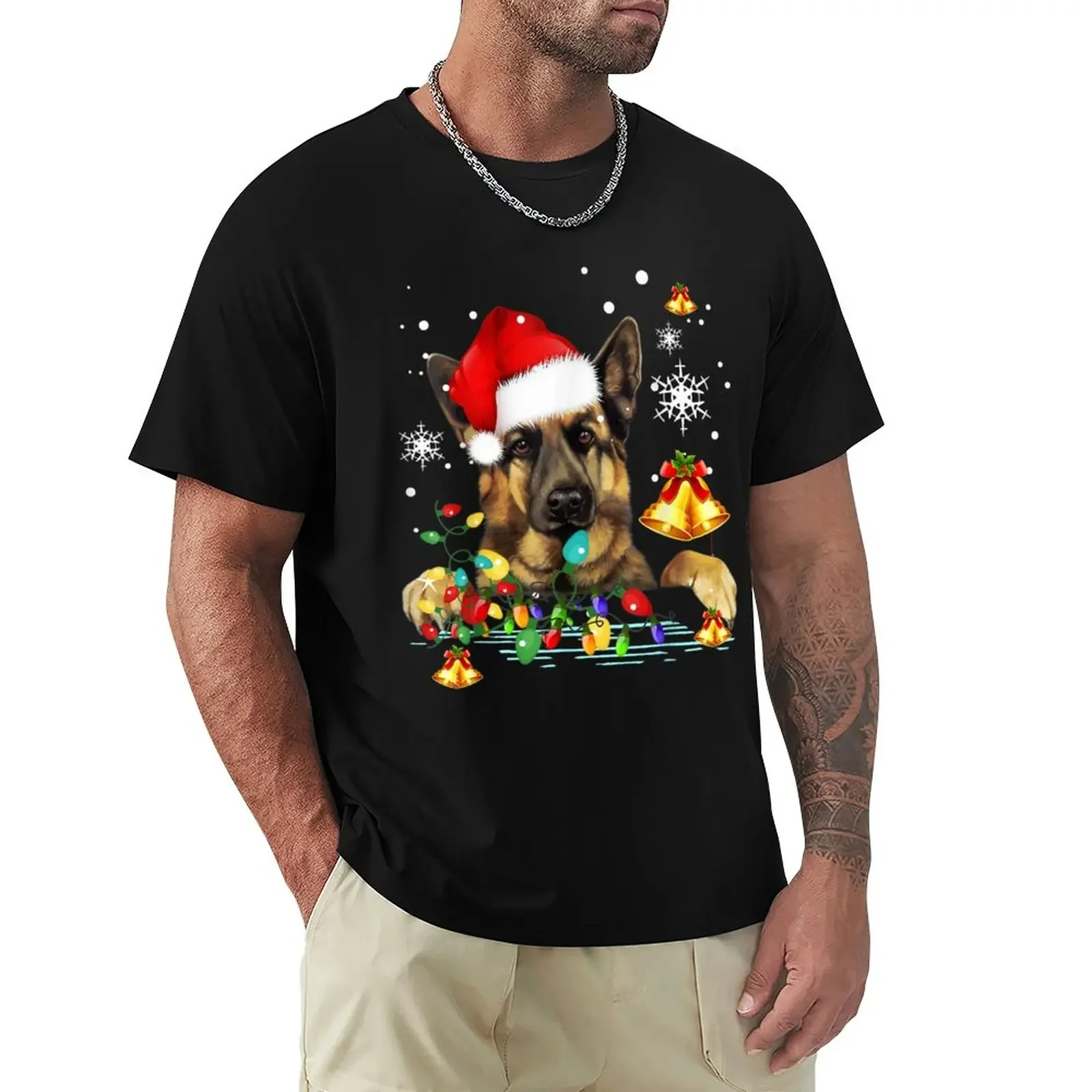 Christmas Lights German Shepherd Dog T-Shirt blacks Blouse oversized t shirt men Luxury brand vintage oversized