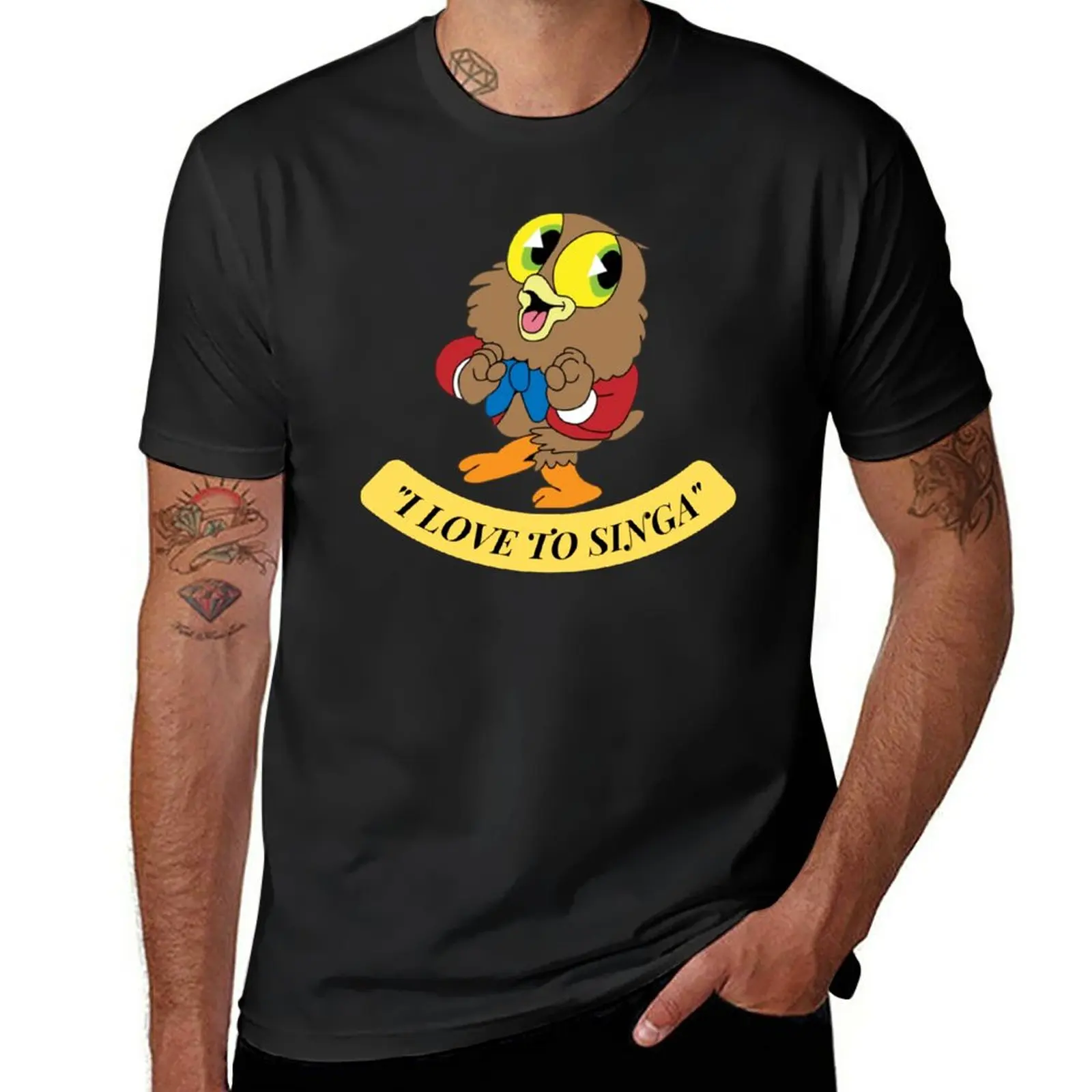 T-shirt gráfica Coruja Jolson para homens, eu amo Singa, roupas estéticas, camisetas grandes para homens, novo