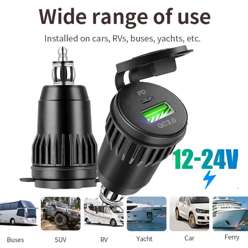 12-24V Dual Ports Car Charger Socket USB Charger Outlet Power Adapter with LED for Car Motorcycle Truck ATV RV Boat