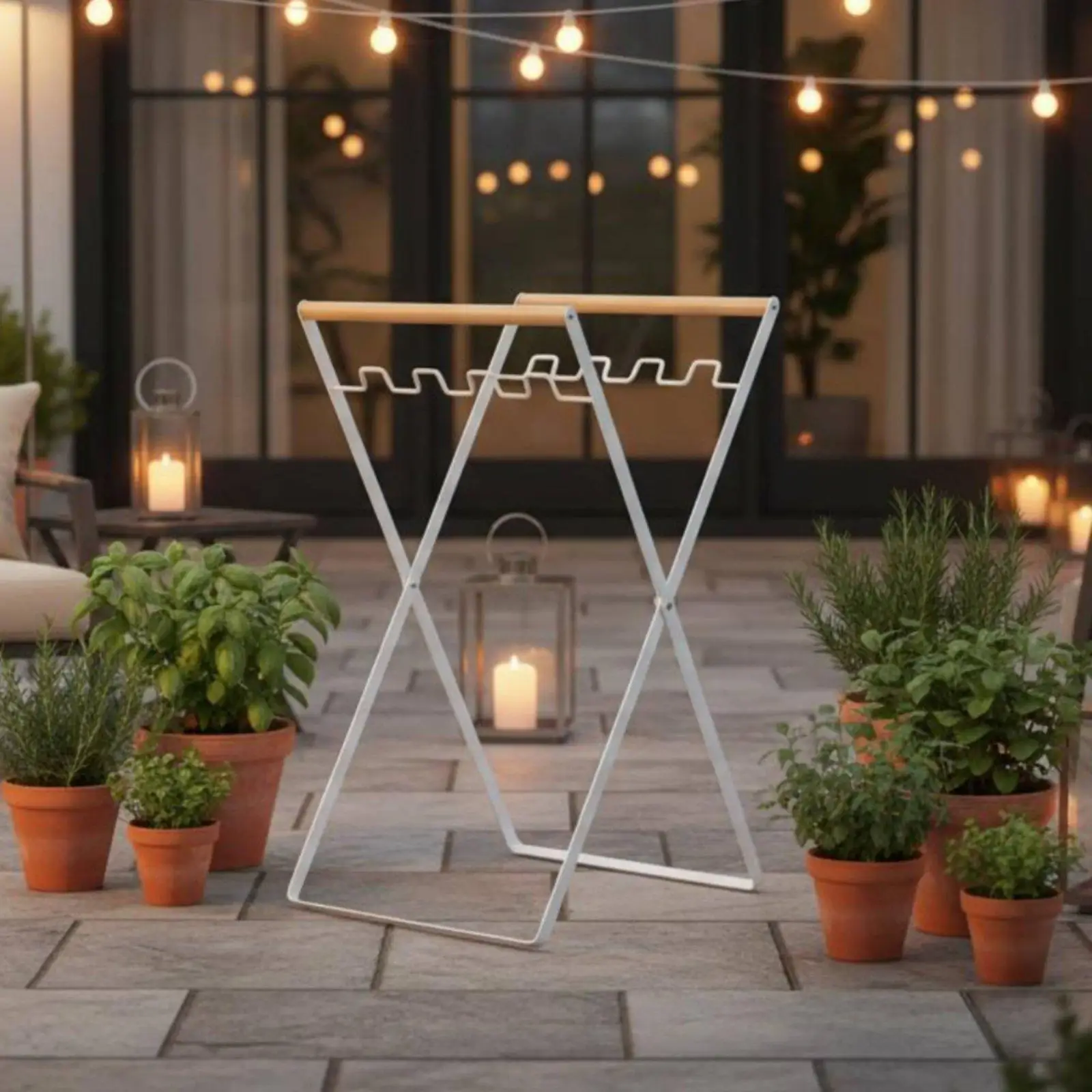 Outdoor Trash Rack Heavy-duty Foldable Rubbish Bin Holder Wooden Handle Iron Frame for Garden Recycling Organization