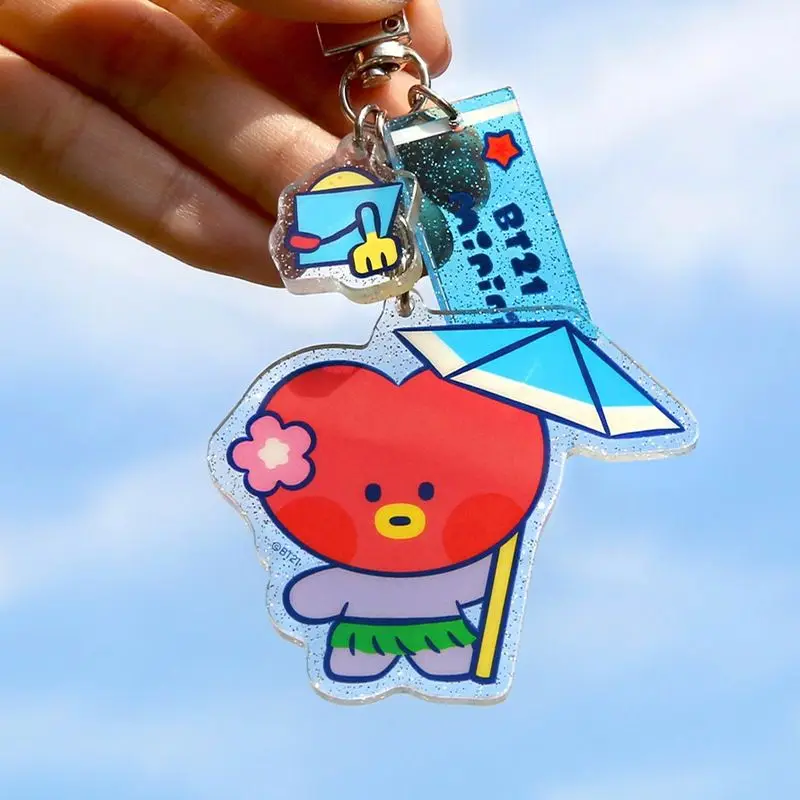 

New Kawaii BT21 Summer Series Keychain Toy Cute KOYA RJ COOKY SHOOKY Anime Cartoon Keychain Backpack Accessories Girl Gift
