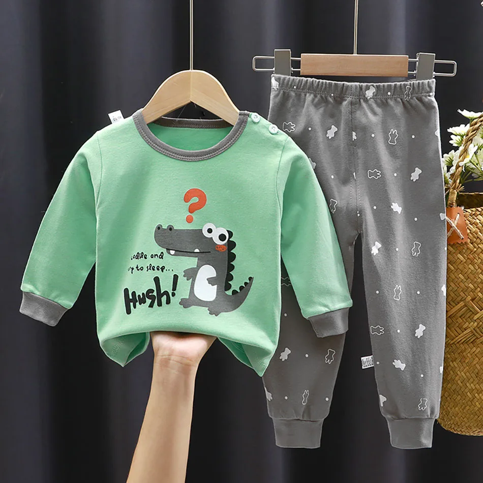 

All Night Comfortable Children Cotton Pajamas Set Unisex Long Sleeves Pants Soft Warm Designed for Restful Sleep in Cold Weather