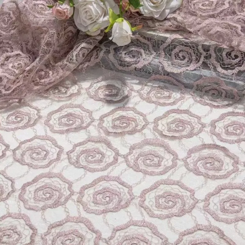 Embroidered Tulle Lace Trim Fabric Round Stitch Rose High End Chinese Style Soft Sheer Drapey for Dress Gown DIY Sewing view 4
