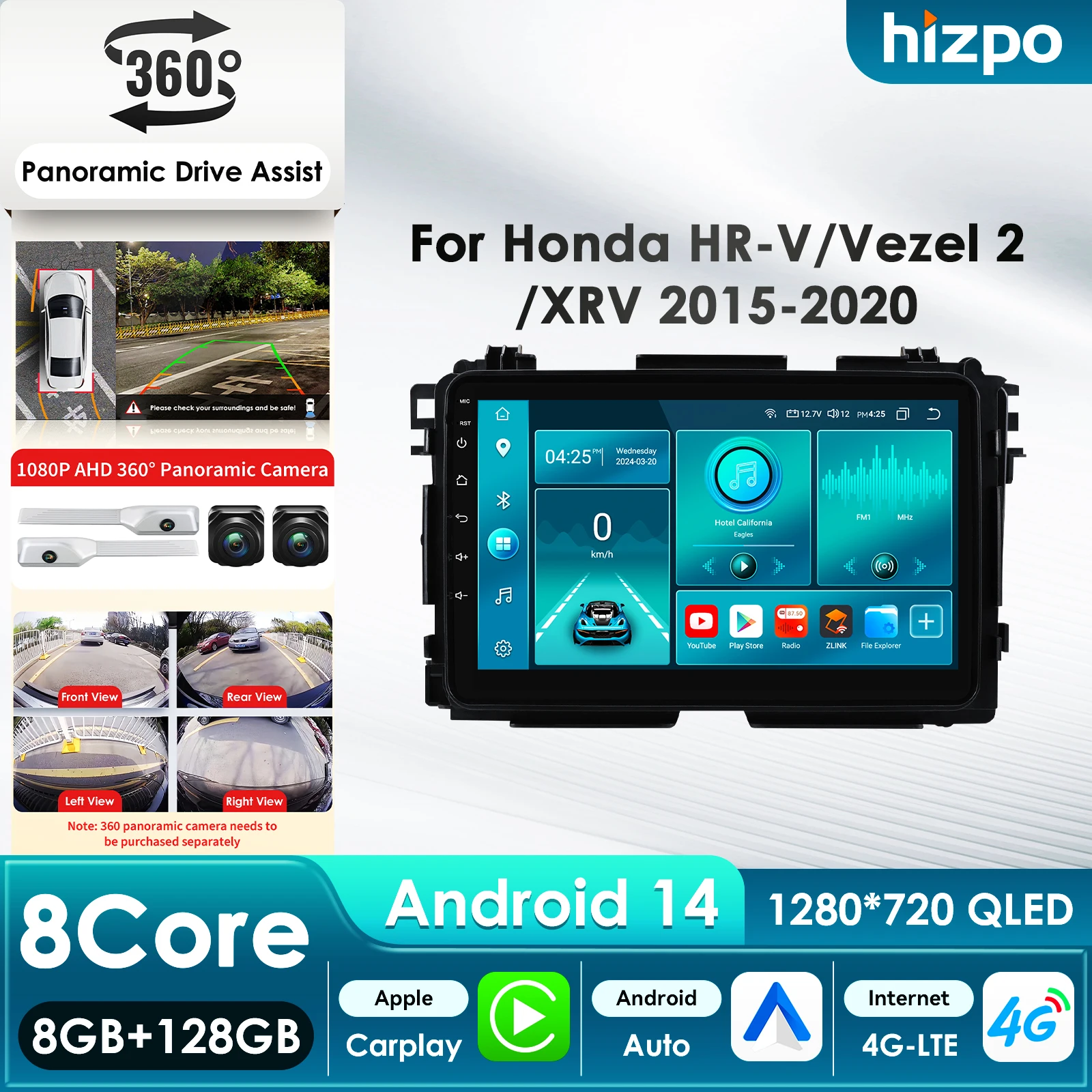 

2Din мультимедийный видео GPS-плеер для Honda HR-V/Vezel 2/XRV 2015-2020 Android 14 Carplay Auto DSP QLED LTE 9-дюймовое радио стерео