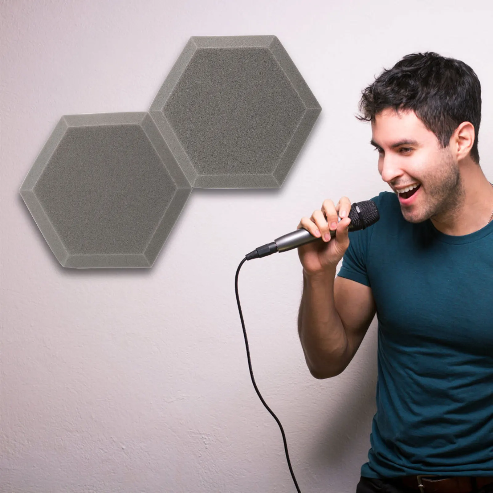 

2Pcs Sound Absorbing Hexagon Panels Soundproof Wall Mat Indoor Noise Reduction Acoustic Treatment Pads for Home Recording Studio