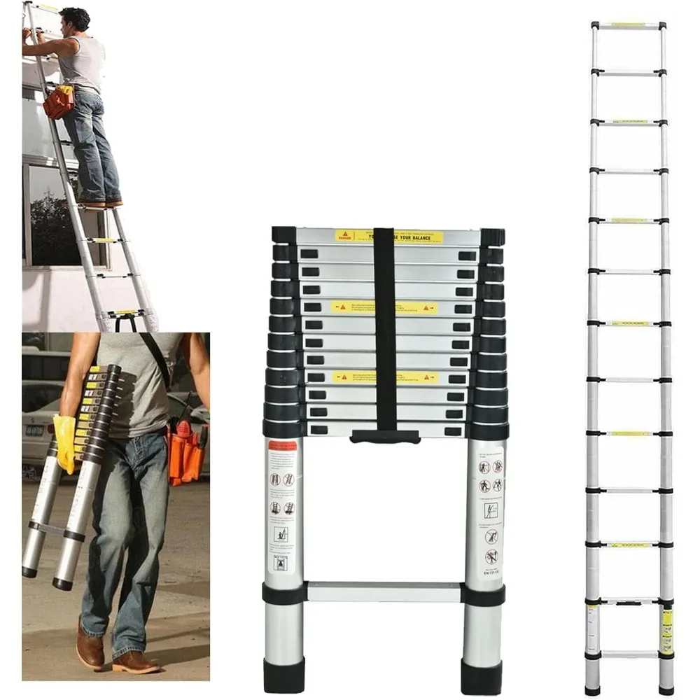 Aluminum Telescoping Ladder - 16FT Extension Ladder with Locking Mechanism, 330 Pound Capacity