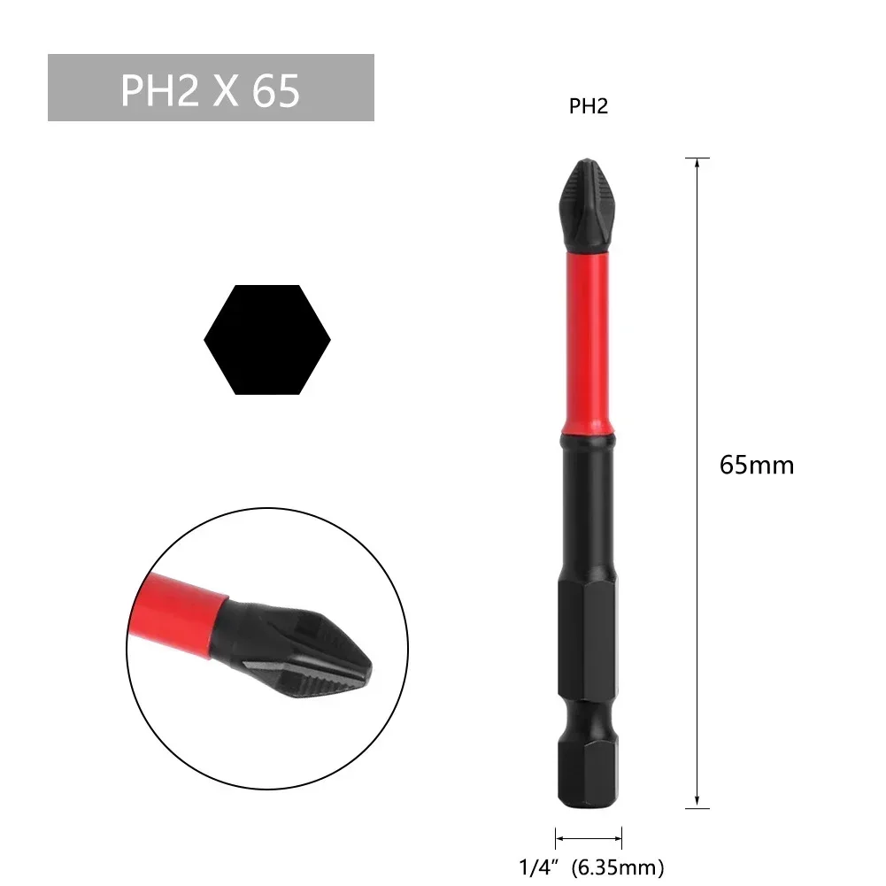 1 PC 50 มม./70 มม./90 มม.แม่เหล็กลื่นชุดหัว PH2 CROSS ไขควง HEX Shank สีแดง anti Non-SLIP กันน้ํา Bits