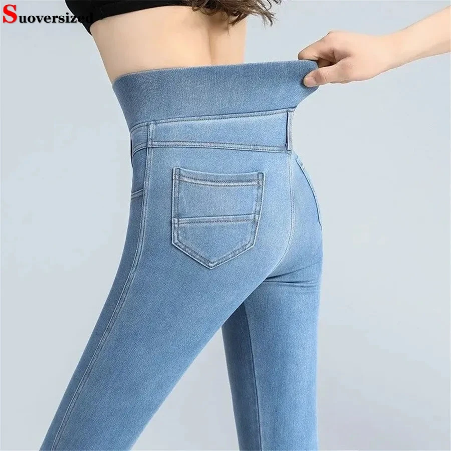 Stretch Classic High Waist Slim Pencil Jeans Women Blue Skinny Vaqueros Ankle-length Denim Pants Oversize 38 Vintage Pantalones