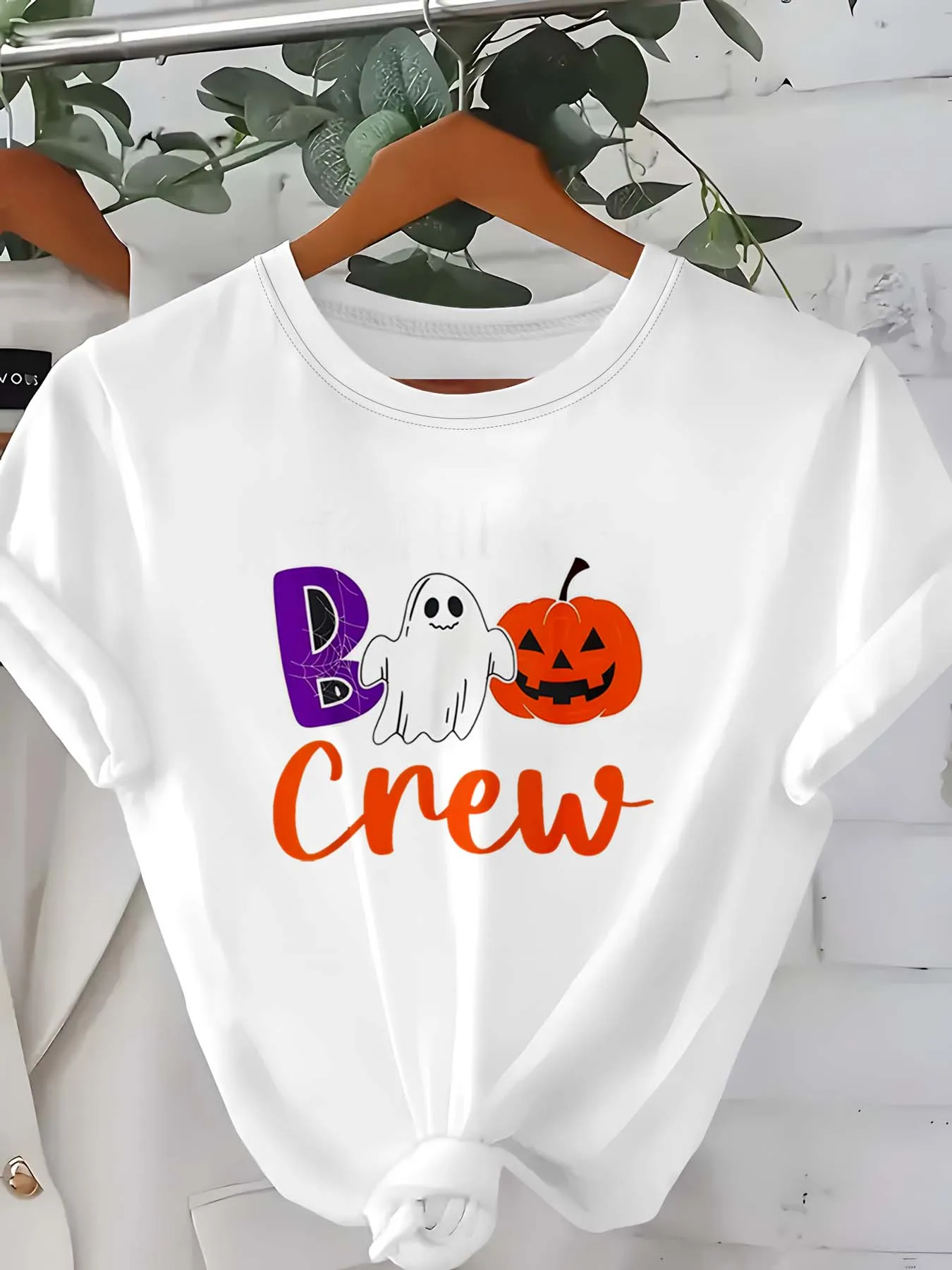 Plus Size Halloween Themed Attire With Boo Crew Ghost Pumpkin Spider Web Motifs For Festive Stylish Looks