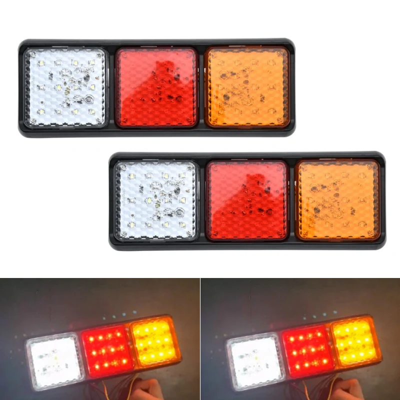 

2Pcs Trailer Rear Light Tractor Turn Signal LED Brake Lights For Lorry Van Truck Reversing Lamp 12V 24V Red Amber White