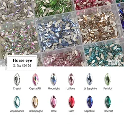 Horse eye Shape 3.5x8MM Flat Back Nail Art Rhinestone 12 Color Glass Stone DIY Manicure Decorations Mini Diamond 100Pcs