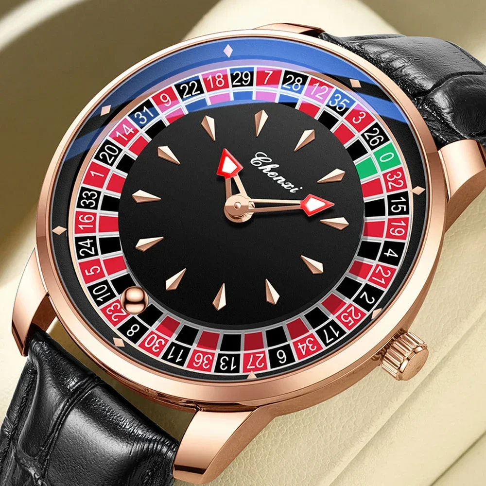 Montre pour homme CHENXI, cadran rotatif, thème Las Vegas Roulette, montre de bureau, étanche, lumineuse